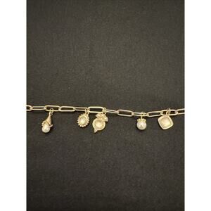 Loft Gold Tone Toggle Bracelet With Pearl And Clear Stone Charms